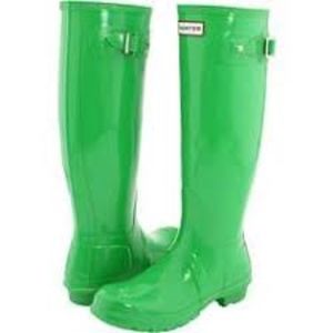 Hunter Womens Green Tall Gloss Rain Boots